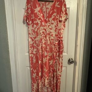 Lane Bryant Coral and Cream Maxi Dress with Pockets